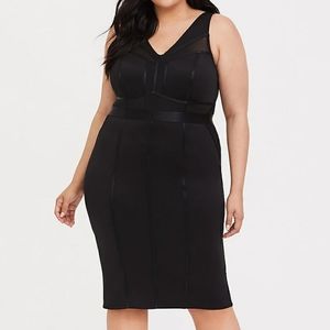 Scuba knit and mesh bodycon midi dress